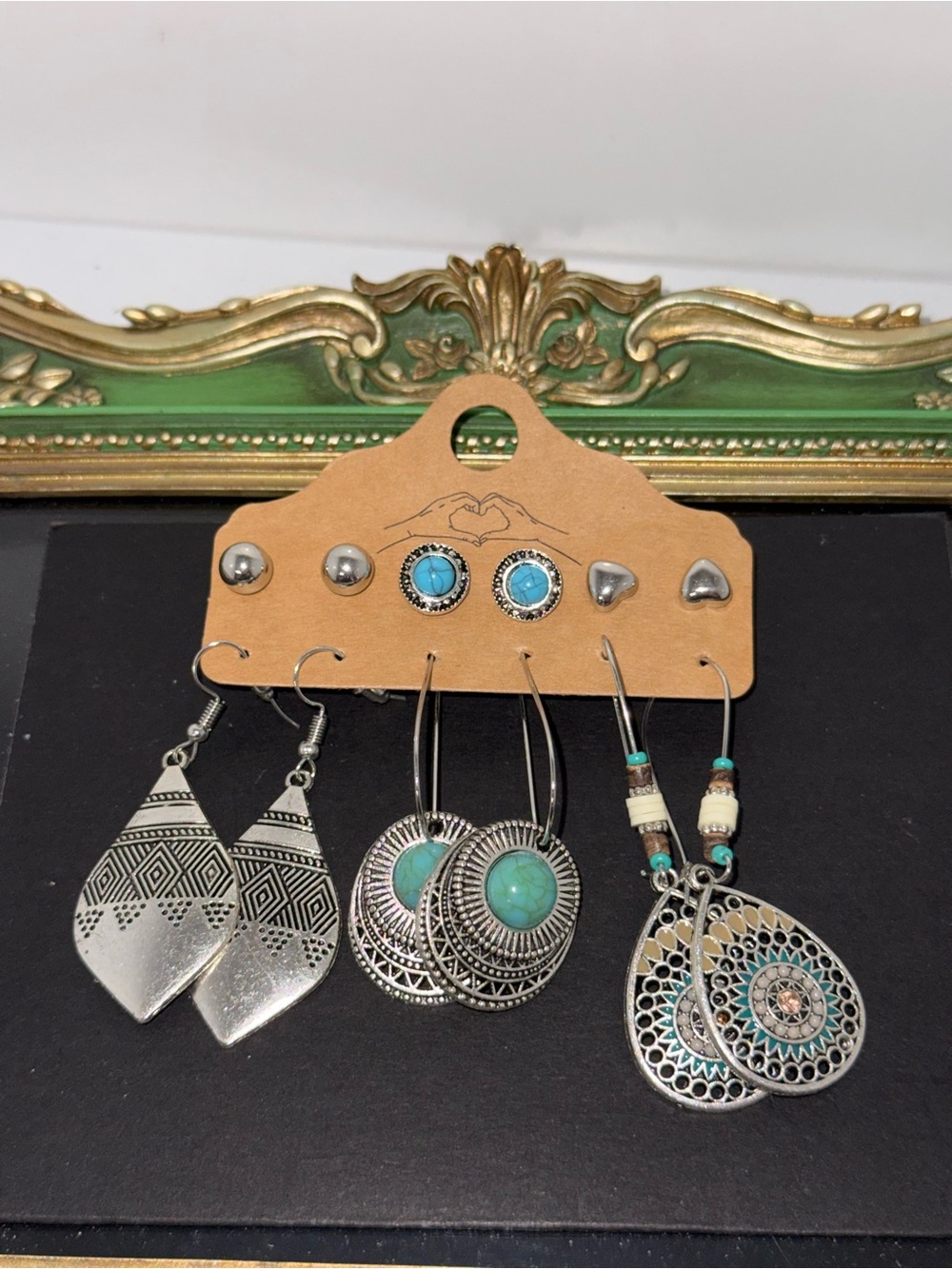 Turquoise Accent Silver-Tone Earring Set - 6 Pairs